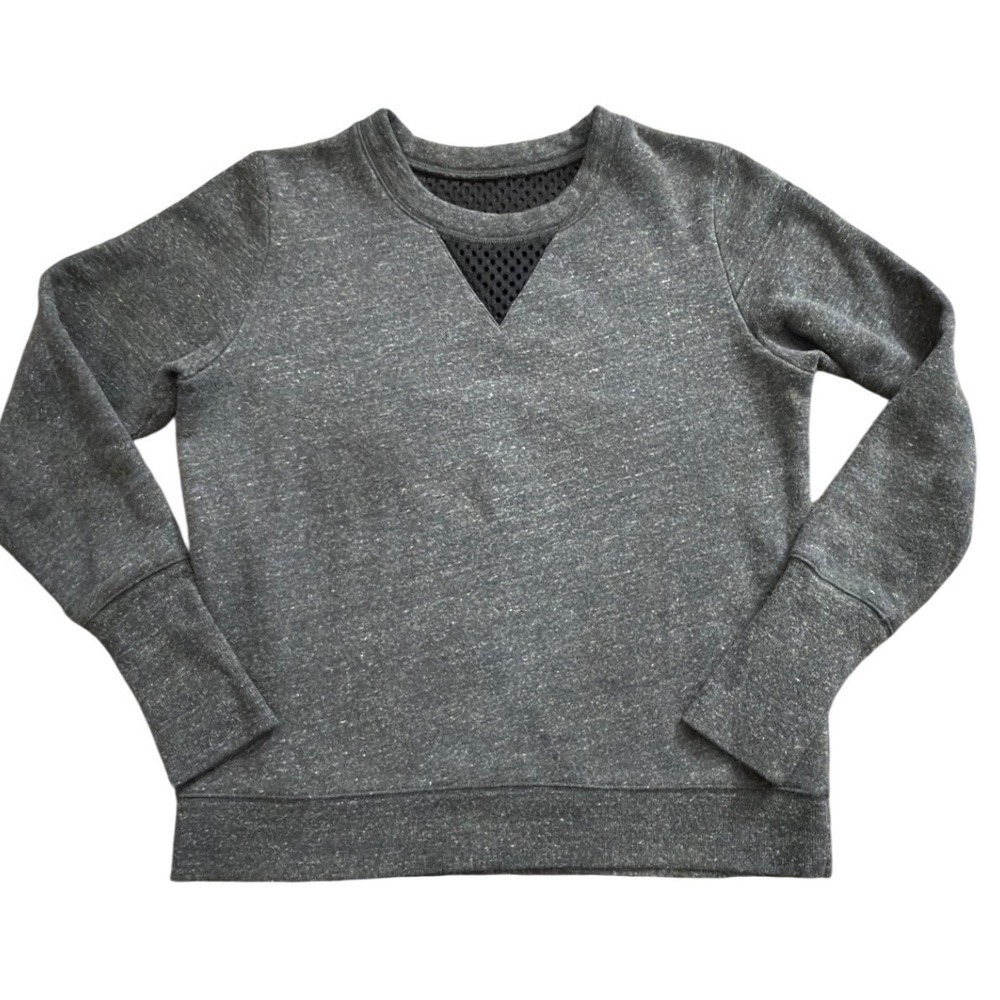 Alo Yoga Charcoal Grey Heather Mesh Back‎ Pullover Sweatshirt Thumbholes M ii22